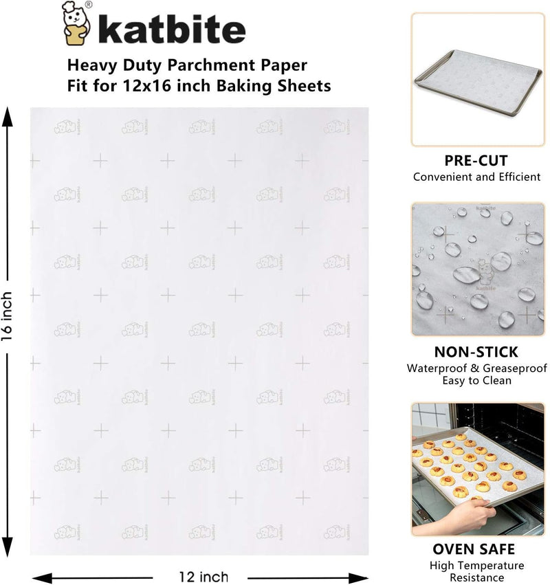 Katbite 200PCS Parchment Paper Sheets - Heavy Duty 12x16 Inch for Baking Cooking Frying Air Fryer Grilling Oven