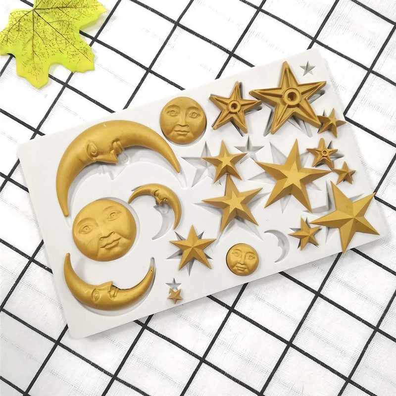 Silicone Fondant Mold for Cake Decorating - Moon Star Sun and Face Shapes