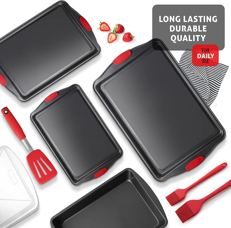 3-Piece Baking Sheet Set with Silicone Handles and Nonstick Coating