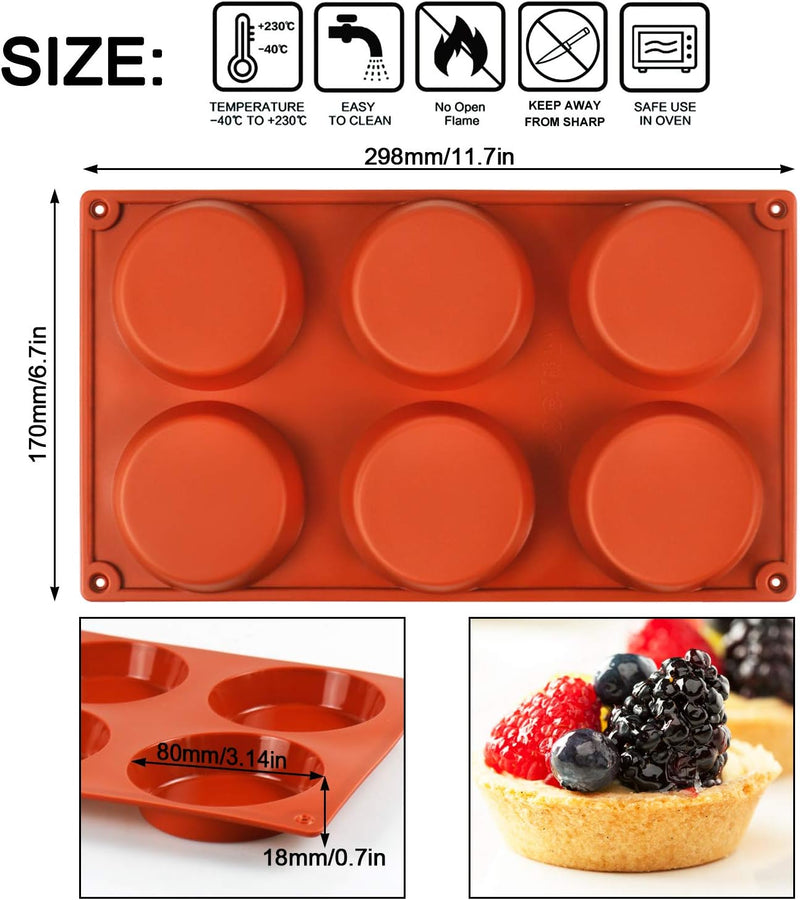 3-Piece Silicone Muffin Top Pans and Baking Mold - 6-Cavity Non-Stick Round Pan for Mini Pies Egg Cloud Bread and English Muffins