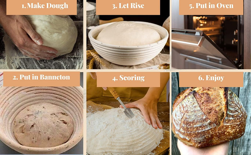 Round Bread Banneton Proofing Basket  Liner - Handmade Rattan Dough Rising Bowl - 9 inch