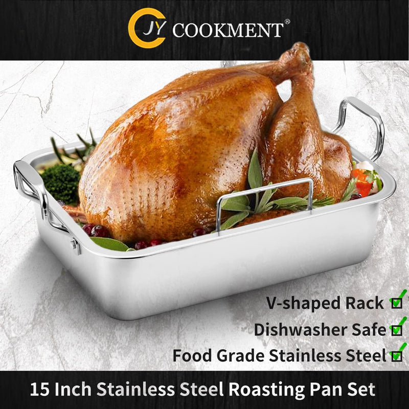 JY COOKMENT 19 Enameled Granite Roaster Pan with Domed Lid - Oval Turkey Roaster Pot Great for Turkey Chicken Lamb Vegetable - Dishwasher Safe 20Lb Capacity