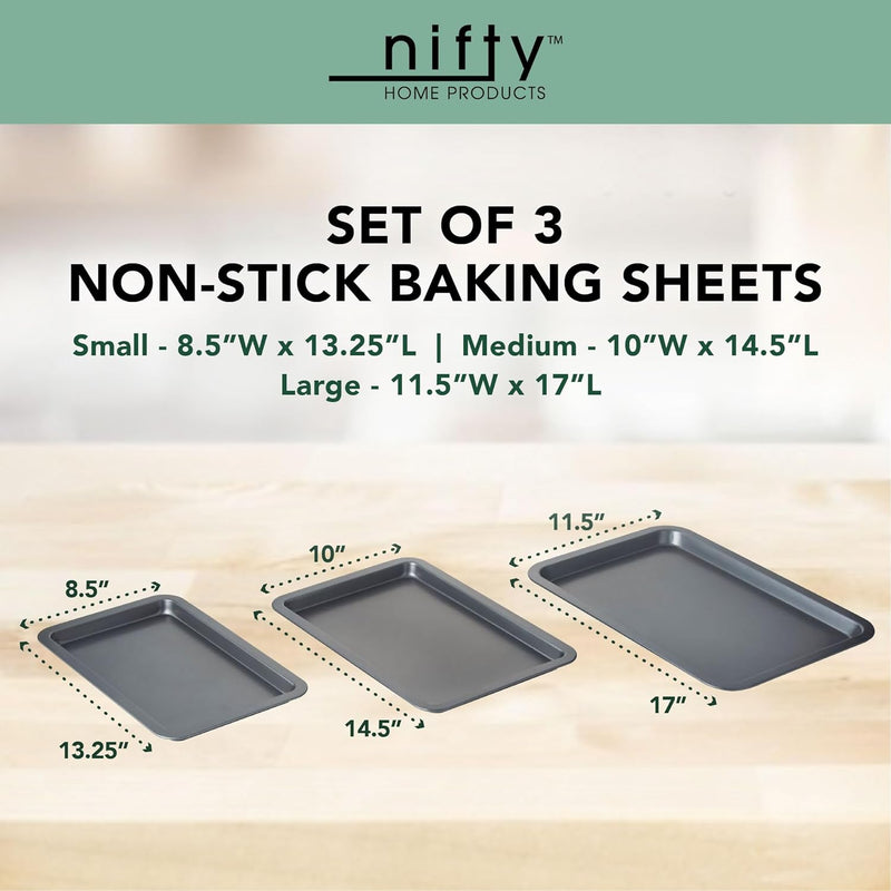 Non-Stick Baking Sheets Set of 3 - Oven  Dishwasher Safe