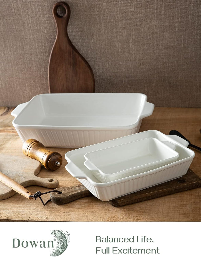 Ceramic Baking Dish Set of 3 in White - LasagnaDeepBaking Pans with Handles for Oven Cooking 15612289