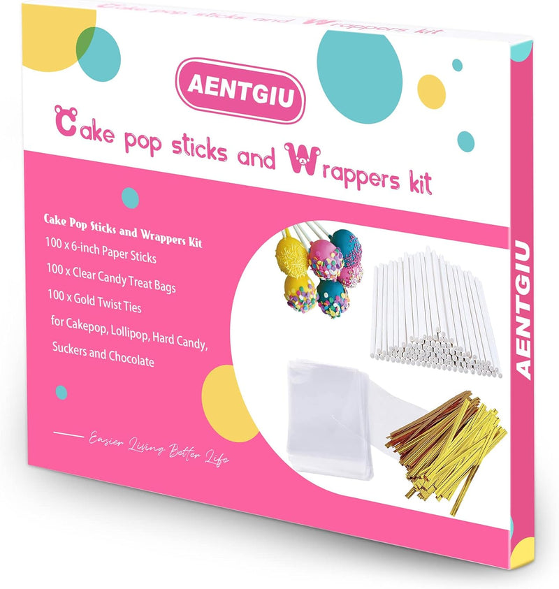 300-Piece Cake Pop Sticks and Wrappers Kit with Clear Candy Bags and Twist Ties - Perfect for Suckers and Chocolate