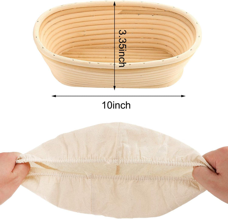 6-Piece Bread Banneton Proofing Basket Set - 10 Inch Oval Natural Rattan with Liner and Cloth Cover