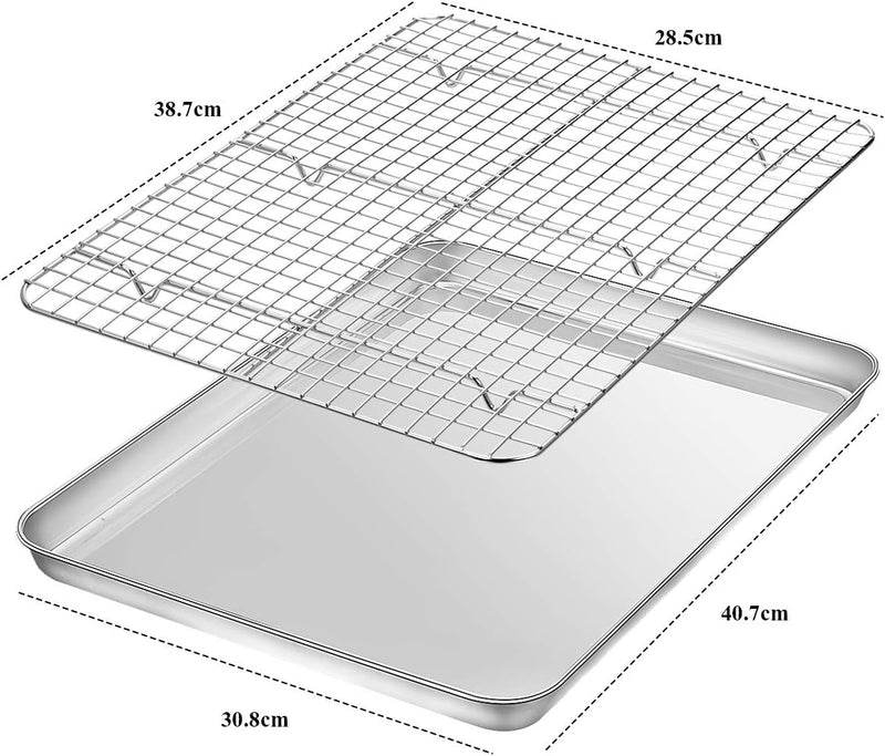 Wildone Baking Sheet with Rack Set - Stainless Steel Non-Toxic Heavy Duty Easy Clean