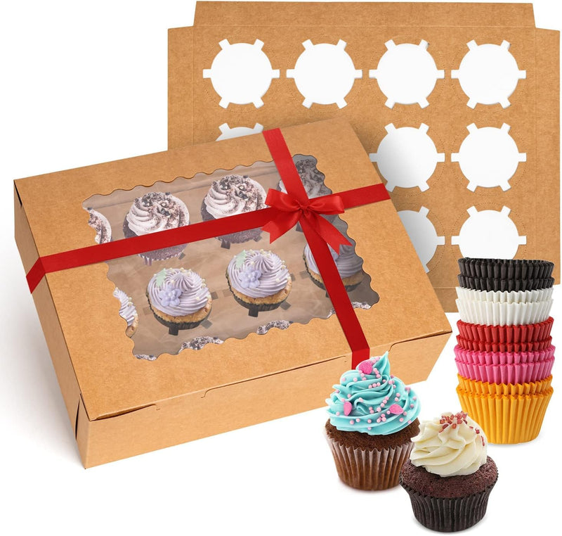 Cupcake Box Set - Hold 12 Standard Cupcakes Food Grade Carrier with Windows