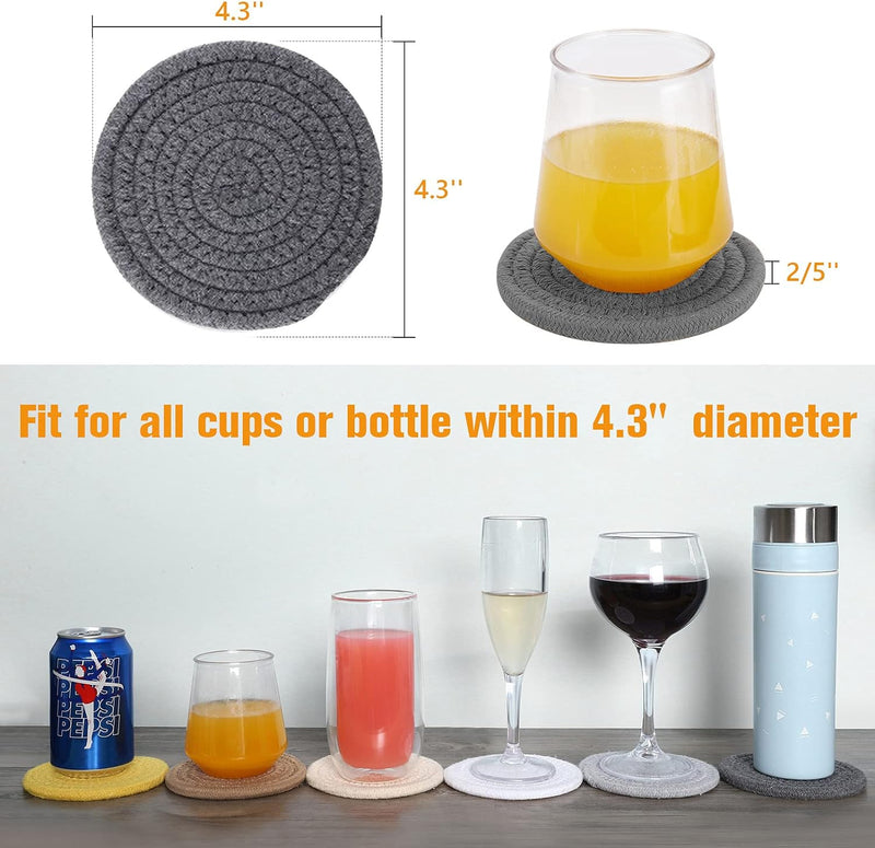 Cotton Woven Drink Coaster Set with Holder - Minimalist Home Decor for Wooden Tabletop Protection