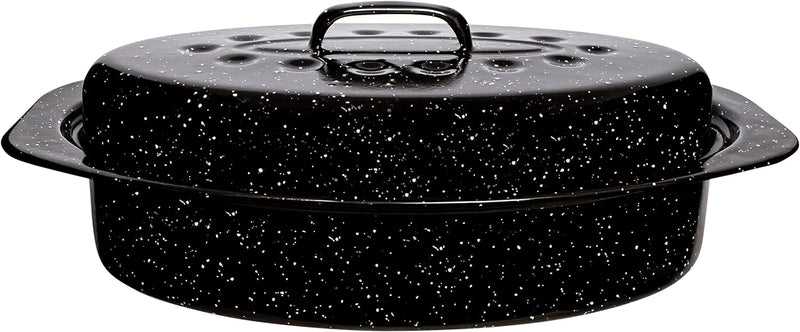 Millvado Roasting Pan with Lid - Extra Large Thanksgiving Turkey Roaster - 20 lb Capacity - Granite Enamel Steel Cookware