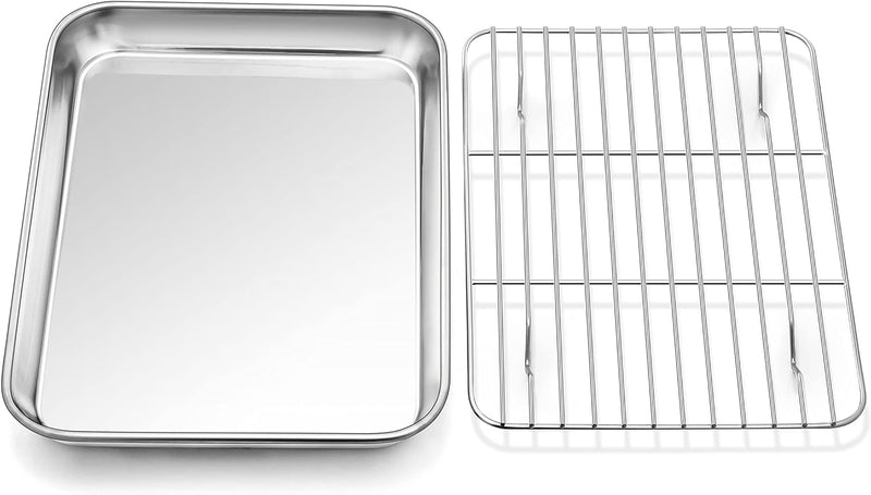 PP CHEF Baking Sheet and Rack Set - Stainless Steel 196 Cookie Sheet with Cooling Rack - Half Size - Dishwasher Safe