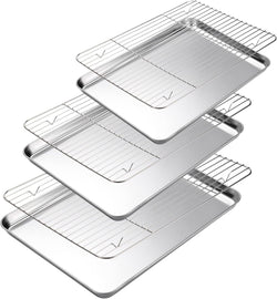 Amrules Baking Sheet and Cooling Rack Set - Premium Stainless Steel Cookie Sheets with Nonstick Coating and 3 Wire Racks