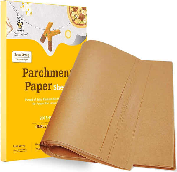 Katbite 200Pcs 12x16 In Unbleached Parchment Paper for Baking - Heavy Duty Precut Sheets for Oven Air Fryer Cookies
