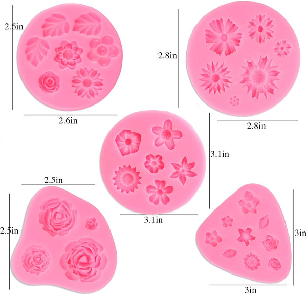 Flower Fondant Cake Molds - Silicone Candy  Chocolate Molds 5 pack
