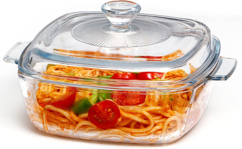 Glass Square Casserole Dish with Lid - Oven and Microwave Safe 08L