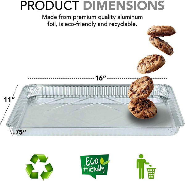Disposable Aluminum Baking Pans - Nonstick  Reusable - 15 Pack - 16x11 inches