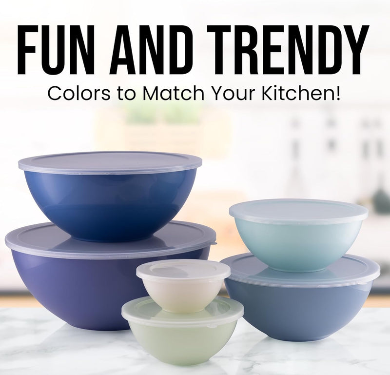 Zulay Kitchen 12 Piece Plastic Mixing Bowls - Colorful Bowl Set with Lids Microwave and Freezer Safe - Gray Ombre