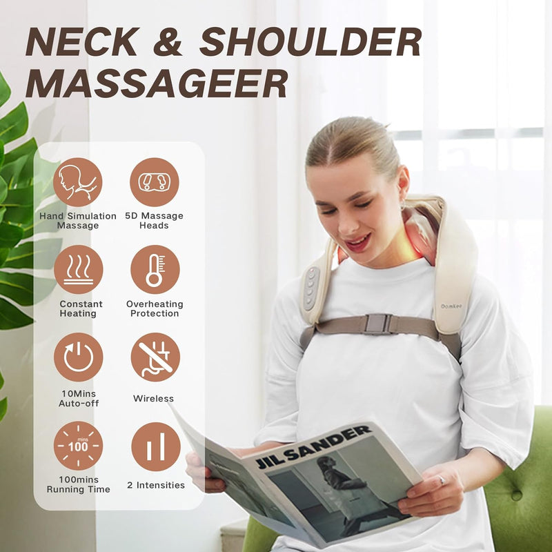 DamKee Neck Massager for Pain Relief Deep Tissue,5D Kneading Massage Pillow for Neck, Back, Shoulder with Heat, Gifts for Women Men Mom Dad