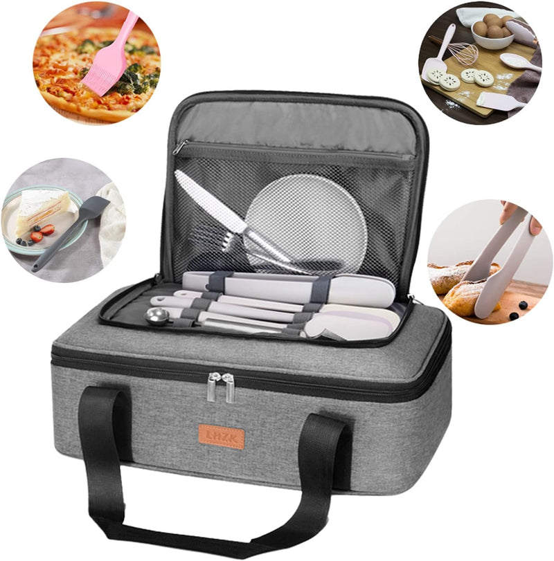 Insulated Double Decker Casserole Carrier - HotCold Food Expandable Grey