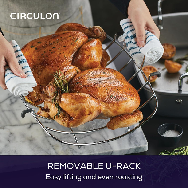 Circulon Nonstick Roasting Pan / Roaster with Rack - 17 Inch x 13 Inch, Gray