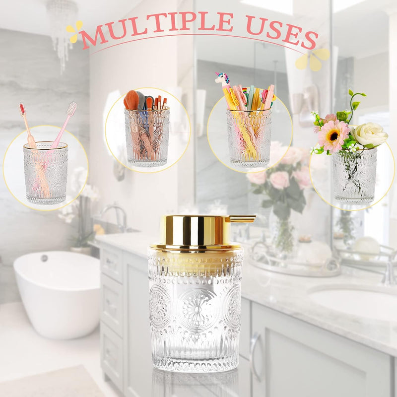 Multipurpose Glass Soap Dispenser - Gold with Easy Cleaning