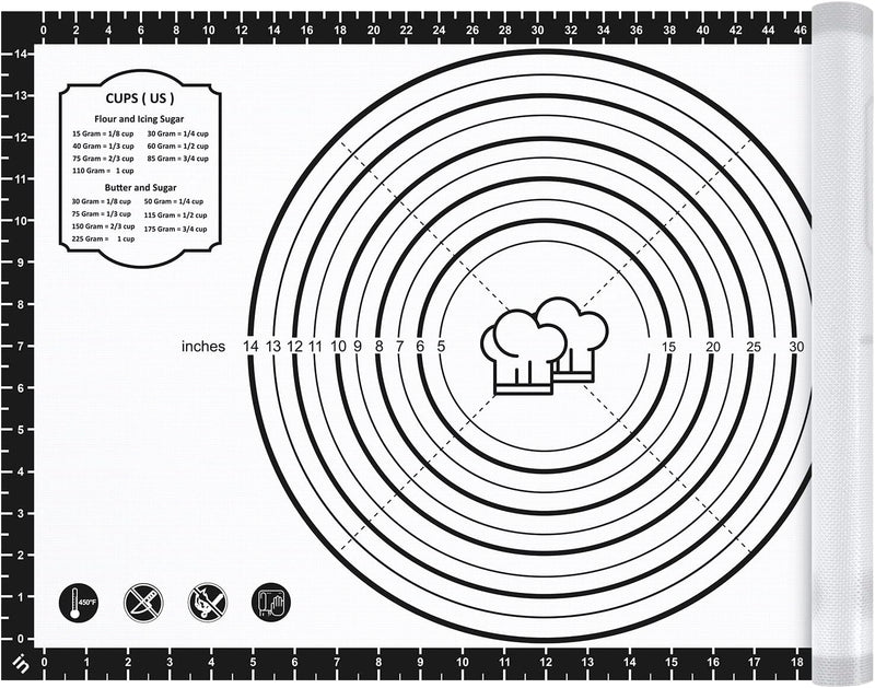 Extra Thick Silicone Baking Mat Non-Stick Large Sheet Mat with Measurement - Reusable for Baking and Dough Rolling