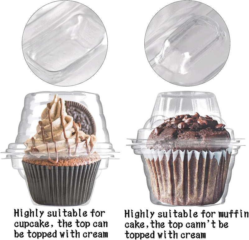 50-Pack Plastic Cupcake Containers with Stackable Deep Dome Design