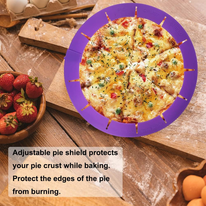 Adjustable Pie Crust Shield Protector - Silicone Baking Cover for Halloween Christmas Parties - Fits 8-115 Inches Pies