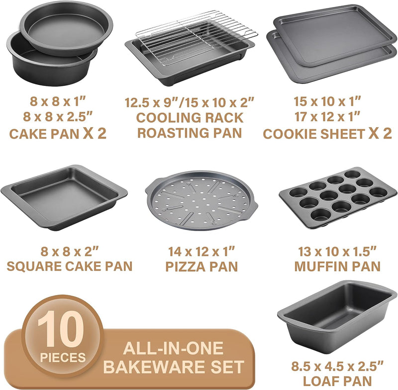 Nonstick Bakeware Set - 10-Piece Grey w Wider Grips