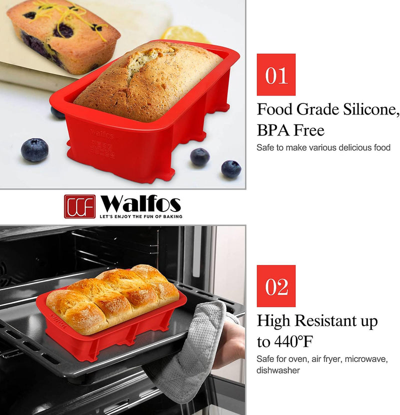 Walfos Silicone Mini Loaf Pan - 12 Cavities Non-Stick Food Grade - Ideal for Mini Bread Brownies Cornbread Cheesecake  Chocolate