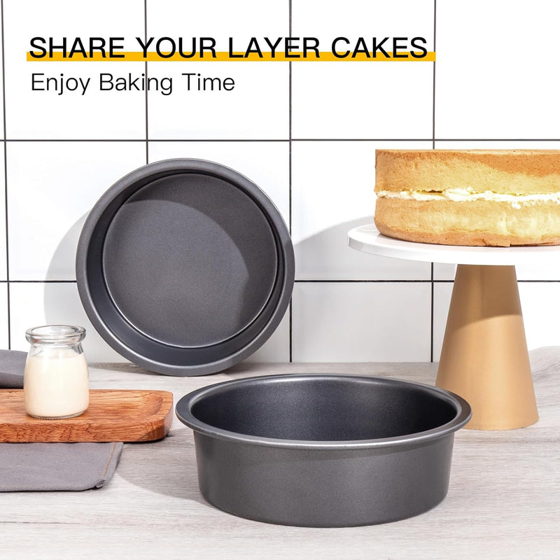 HONGBAKE 8 Round Cake Pan Set - Nonstick 2 Pieces - Dishwasher Safe  Heavy Duty Grey