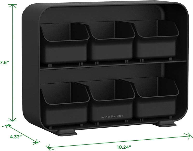 Mind Reader 6 Drawer Tea Bag Holder and Organizer, Black