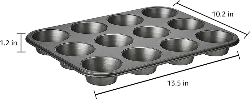 Nonstick Muffin Pan - Set of 2 12 Cups Gray 139x1055x122