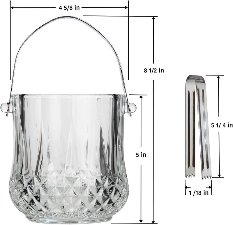 Lily's Home Glass Ice Bucket with Handle and SS Tongs, This Beautiful Piece is Ideal for Entertaining and Every Day Use