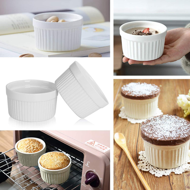 Porcelain Ramekins - Set of 8 6 oz - Oven Safe for Baking Custard Lava Cakes and Mini Desserts