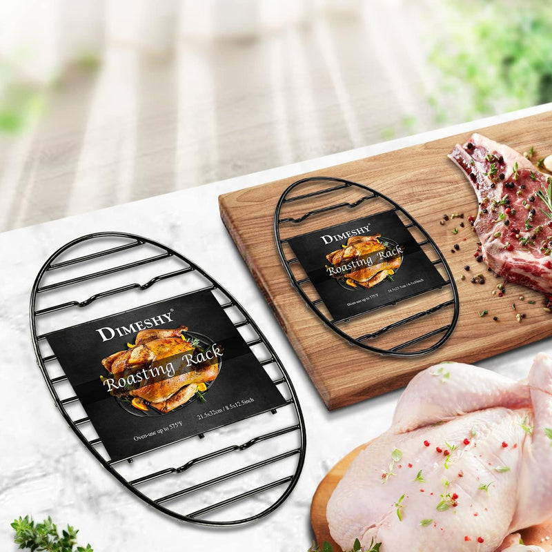 DIMESHY Roasting Rack - Black Nonstick with Feet - Fits 13 Oval Pan - Dishwasher Safe - 10x65 Size