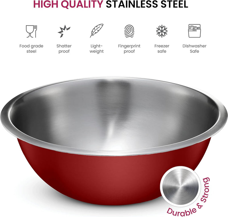 Stainless Steel Mixing Bowl Set - Space Saving Easy to Clean 5 Pieces