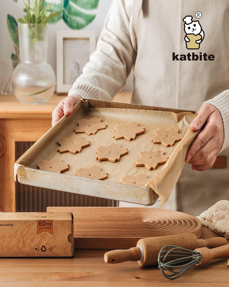 Katbite 200Pcs 12x16 In Unbleached Parchment Paper for Baking - Heavy Duty Precut Sheets for Oven Air Fryer Cookies