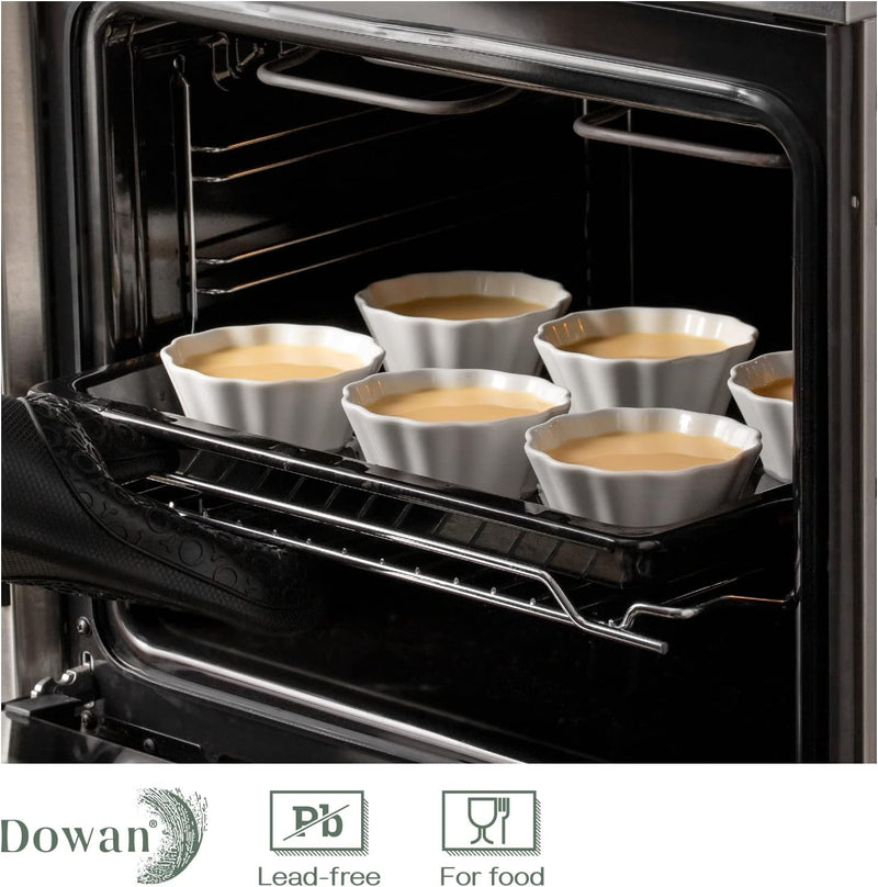 DOWAN 4 oz Porcelain Ramekins - Set of 6 Flower-Shaped for Baking Dipping and Sauces