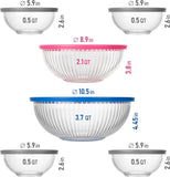 dokaworld Glass Mixing Bowls - Nesting Bowls - Cute Collapsible Glass Bowls with Lids Food Storage - 5 Stackable Microwave Safe Glass Containers - Salad Bamboo Mixing Bowls - Baking Bowls for Kitchen