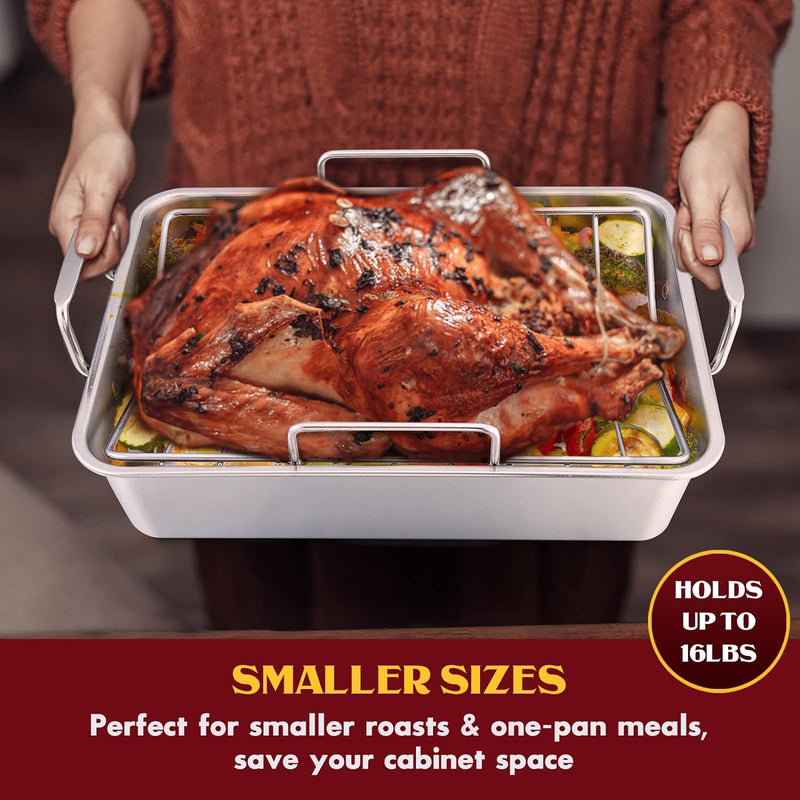 Stainless Steel Roasting Pan 14 Inch Turkey Roaster with Rack  Baking Set Dishwasher Safe