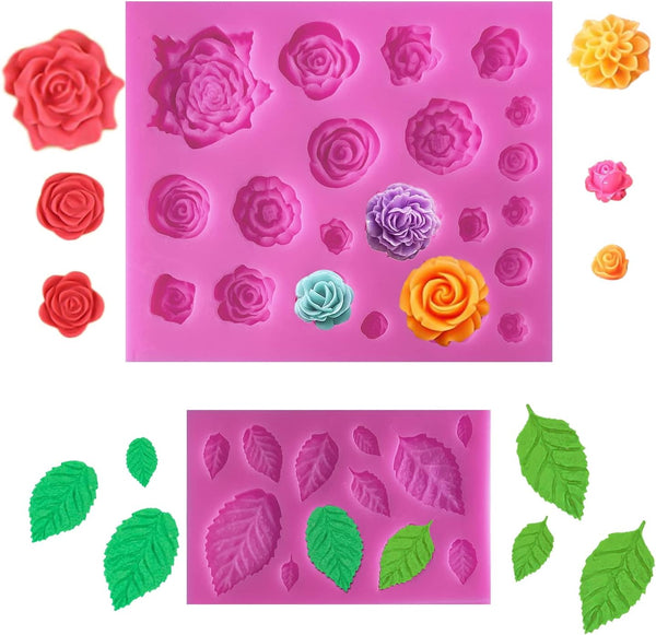 SIENON 33-Cavity Rose Flower  Leaf Silicone Molds for Sugarcraft  Crafting Projects