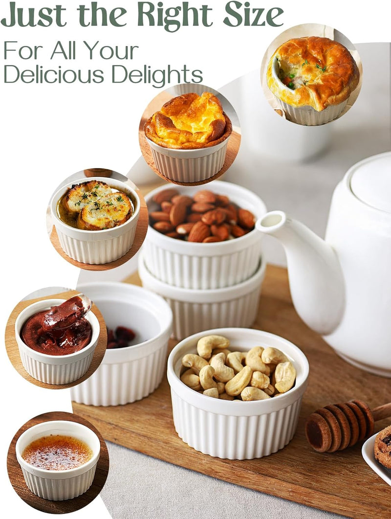 DOWAN Porcelain Ramekin Set - 4oz Baking 6 White