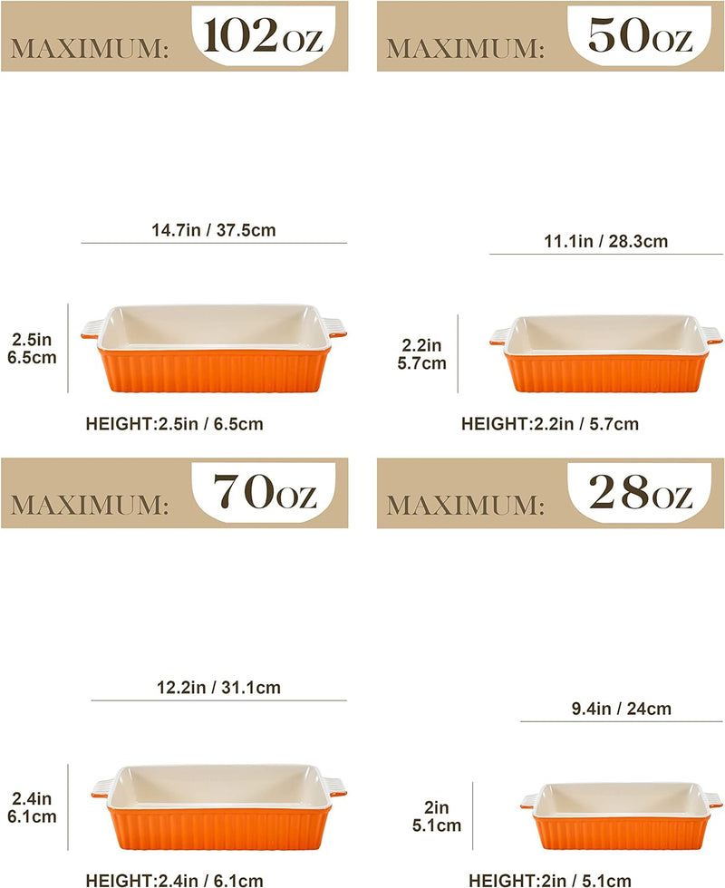 BakeBake Porcelain Casserole Dish Set with Handles and Deep Lasagna Pans in White