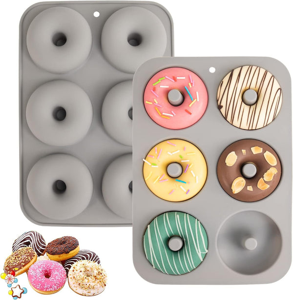 Silicone Donut Mold Set 6 Doughnuts LFGB Food Grade Non-Stick Dishwasher Safe Heat Resistant Microwave Safe Blue