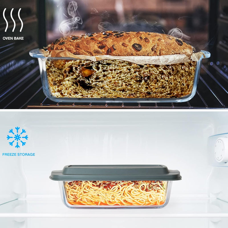 MCIRCO 6-Piece Glass Loaf Pan Set with Lids - BPA-Free Easy Grip - For Bread Cake Pastries - Fridge-to-Oven Safe 1800ML19Qt72 Cups