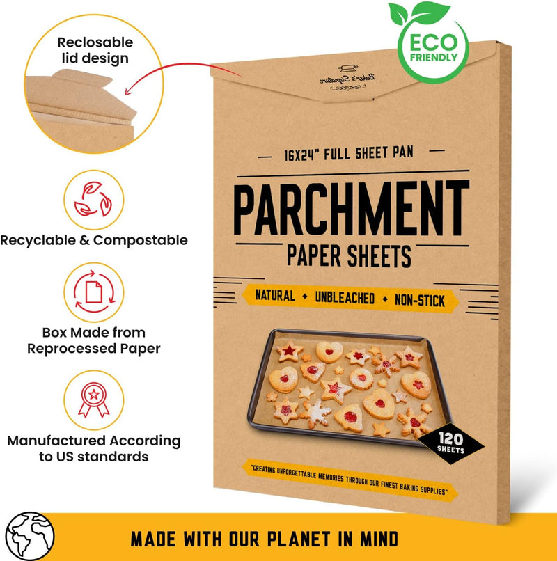 Bakers Signature Parchment Paper Baking Sheets - Non-Stick  Unbleached 120 Pack 12x16 Inch