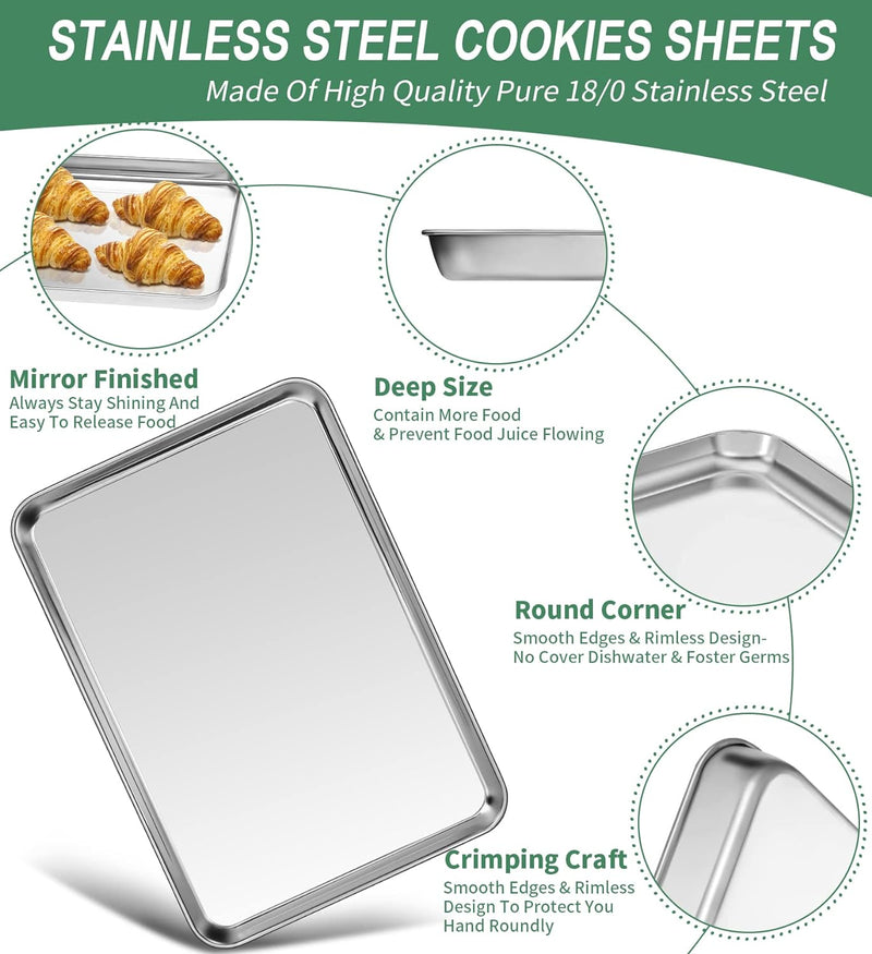 2-Piece Baking Sheet Set - Rectangle 18x13x1 Stainless Steel Non-Toxic  Easy to Clean