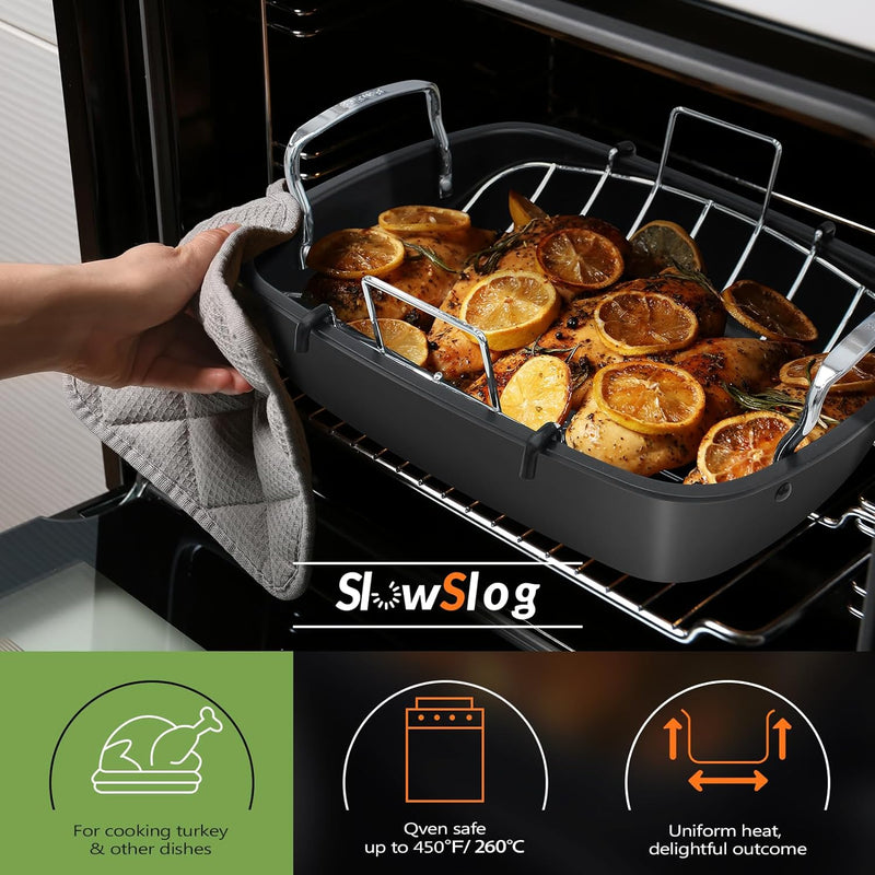 Nonstick Roasting Pan with Removable Rack - 17 x 13 Gold