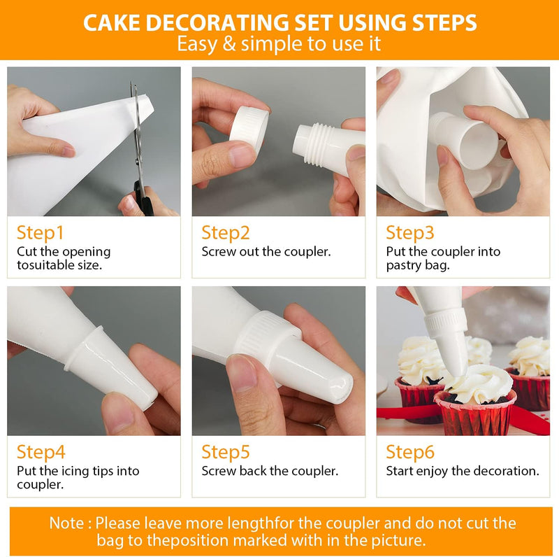 122pc Tipless Piping Bag Set for IcingCookies Decorating with Accessories 12 Inch